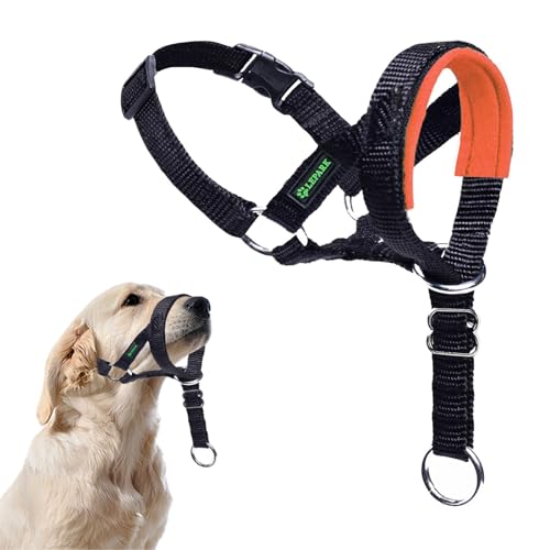 ILEPARK Hundehalfter mit Sicherheitsgurt, Kopfgeschirr für Hunde, um das Ziehen zu stoppen, verstellbar und leicht zu kontrollieren (L, Orange) von ILEPARK