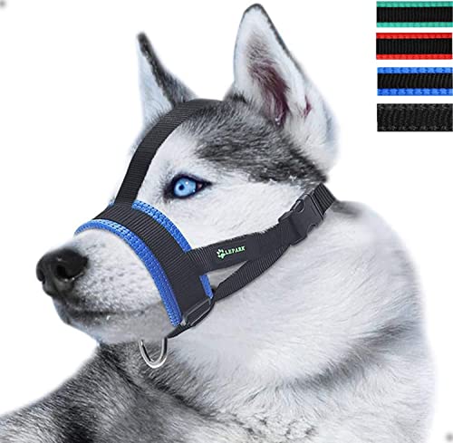 ILEPARK Maulkorb aus Nylon für Kleine,Mittlere und Große Hund, Verstellbare Maulkorb um Hunde vom Beisen, Bellen und Kauen abzuhalten(XL,Blau) von ILEPARK