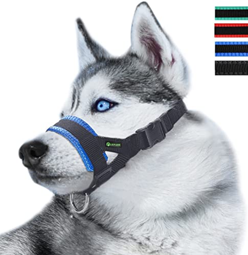 ILEPARK Maulkorb aus Nylon um Hunde vom Beisen, Bellen und Kauen abzuhalten, anpassbare Schlinge (XXXL,Blau) von ILEPARK