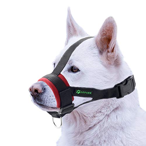 ILEPARK Hunde Maulkorb Soft Nylon Haustier für Kleine,Mittlere und Große Hund,Verhindert Beisen, Bellen und Kauen abzuhalten anpassbare (M,Rot) von ILEPARK