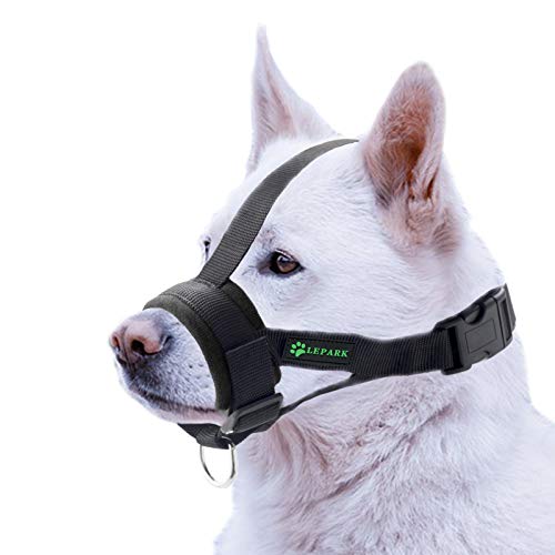 ILEPARK Hunde Maulkorb Soft Nylon Haustier für Kleine,Mittlere und Große Hund,Verhindert Beisen, Bellen und Kauen abzuhalten anpassbare (M,Schwarz) von ILEPARK