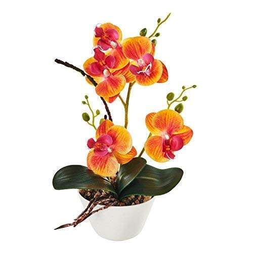 LOUHO Imiee Seidenblumen mit Topf, 31 cm hoch, künstliche Orchidee, Phalaenopsis-Arrangement, Blumen-Bonsai mit Vase für Zimmer, Tischdekoration, H: 30,5 cm (Orange) von LOUHO