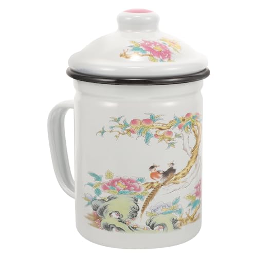 IMIKEYA Emaille-Tasse Mit Sieb Und Deckel 700 Ml Emaille-Becher Retro-Chinese-Teetasse Rustikaler Bauernhaus-Trinkbecher Lagerfeuerbecher Für Zuhause Küche Reisen von IMIKEYA