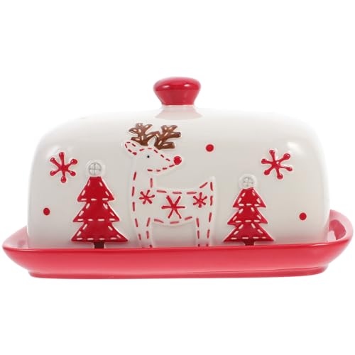 IMIKEYA Keramik-Butterdose Mit Deckel Weihnachtsbaum-Rentier-Butteraufbewahrung Butterbehälter Dessert-Servierschale Tablett Für Küchentheke von IMIKEYA