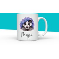 Blumen Dachs Tasse, Personalisierte Geschenk, Liebhaber, Geschenk Für Sie, Tier Waldtier, Mama, Gran, Nan, Freundin von IMMOSS