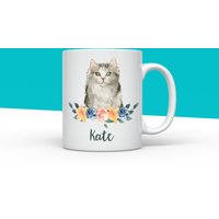 Katzentasse, Personalisierter Blumen-Ragamuffin-Katzenbecher, Katzenliebhaber, Katzenbesitzer, Katzengeschenk, Tierbecher Geburtstag von IMMOSS