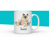 Katzentasse, Personalisierter Blumen-Ragdoll-Katzenbecher, Katzenliebhaber, Katzenbesitzer, Katzengeschenk, Tierbecher Geburtstag, Haustiergeschenk von IMMOSS