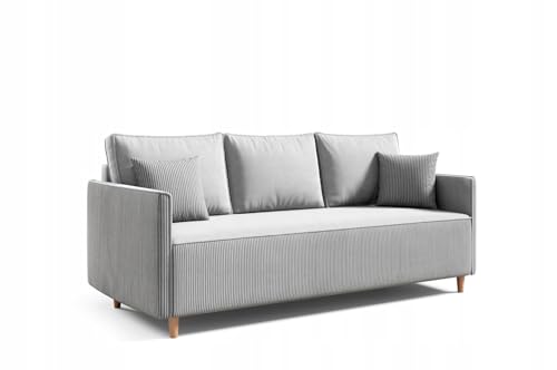 IMPAR24 Schlafsofa Pafos, Sofa mit Schlaffunktion und Bettkasten, Klappsofa, Schlafcouch 213 x 94 x 93 cm, Couch in Cordstoff, Farbe: Grau von IMPAR24