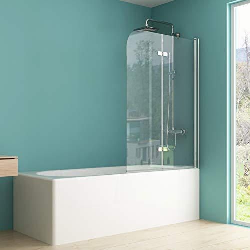 IMPTS Duschabtrennung 100x140cm, Duschwand Faltwand für Badewanne 2 TLG, Badewannenaufsatz mit 6mm Nano ESG Glas 180°Schwingen von IMPTS