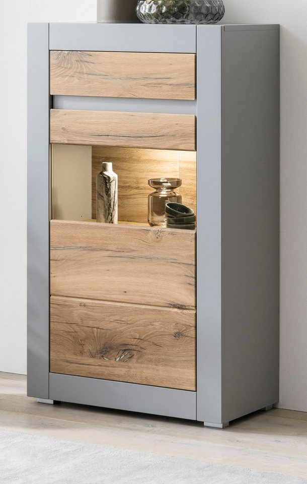 Furn.Design Hochkommode Tamaris (Vitrine in grau mit Eiche, 66 x 113 cm), mit Soft-Close von Furn.Design