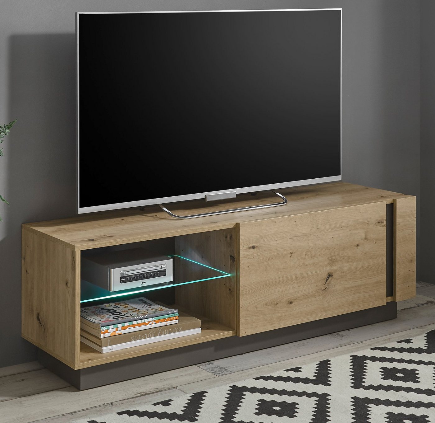 Furn.Design Lowboard Louna (TV Unterschrank in Eiche Artisan mit Graphit grau, 138 x 46 cm), mit Push-Open-Funktion von Furn.Design