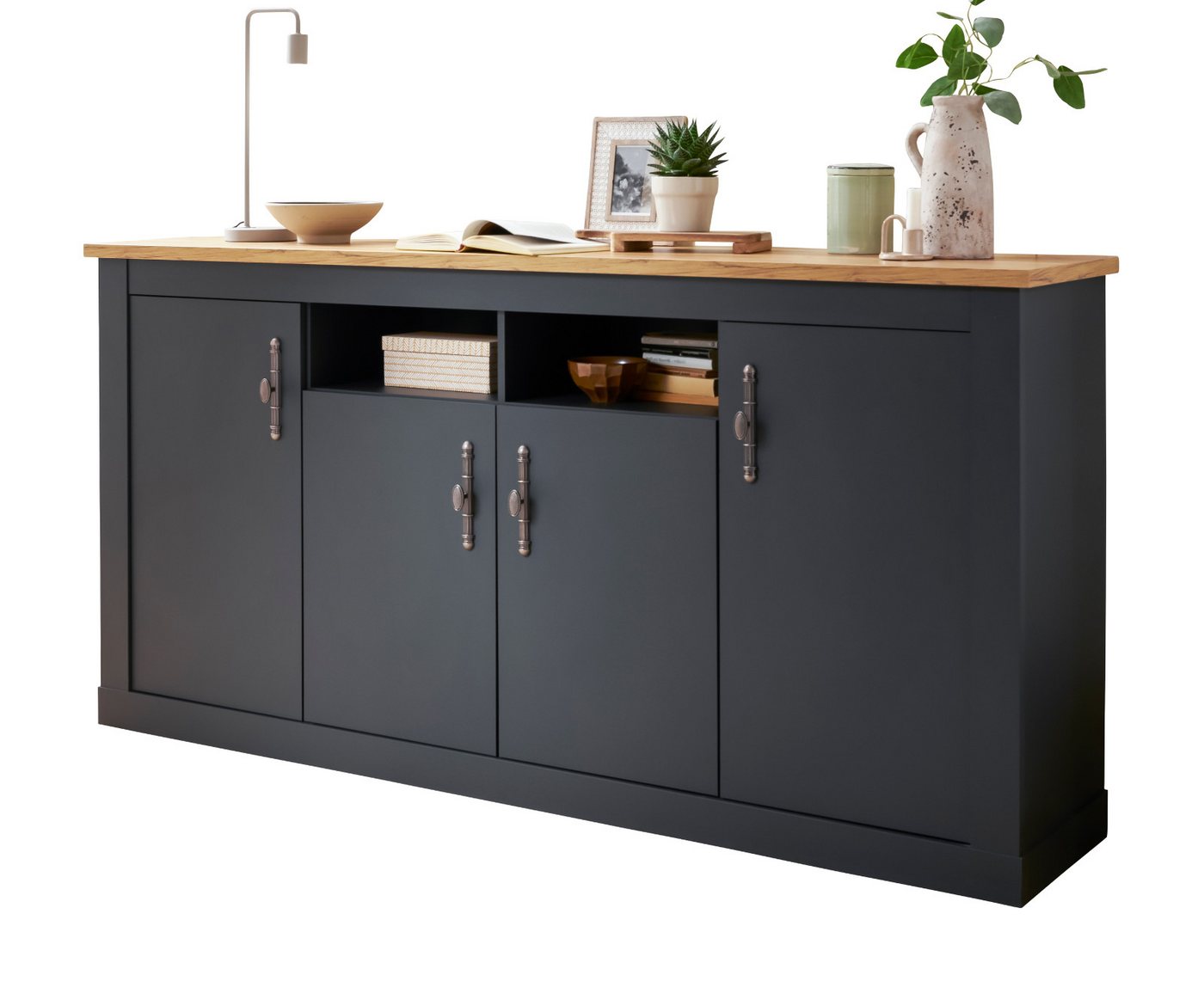 Furn.Design Sideboard Ribera (Hohe Kommode in matt grau mit Wotan Eiche, 200 x 104 cm), mit viel Stauraum, Soft-Close-Funktion von Furn.Design