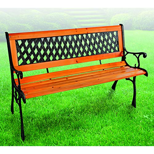 INDA-Exclusiv Massivholz Parkbank aus Matall Gartenbank Sitzbank Farbe Natur/Schwarz 125 x 52 x 74 cm von INDA-Exclusiv