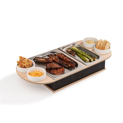 INEXTERIOR BBQ-Boards - Fleischwarmhalter fürs Grillen - Grillgut Stövchen mit BBQ-Design – Speisenwärmer – Warmhaltebehälter mit Kerzen - Warmhaltebox Grillparty (Schwarz, L + Schalen) von INEXTERIOR