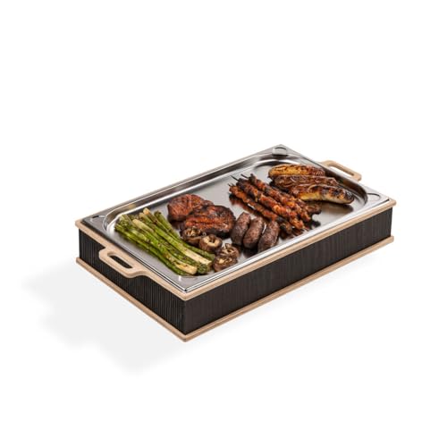 INEXTERIOR BBQ-Boards - Fleischwarmhalter fürs Grillen - Grillgut Stövchen mit BBQ-Design – Speisenwärmer – Warmhaltebehälter mit Kerzen - Warmhaltebox Grillparty (Schwarz, XL) von INEXTERIOR