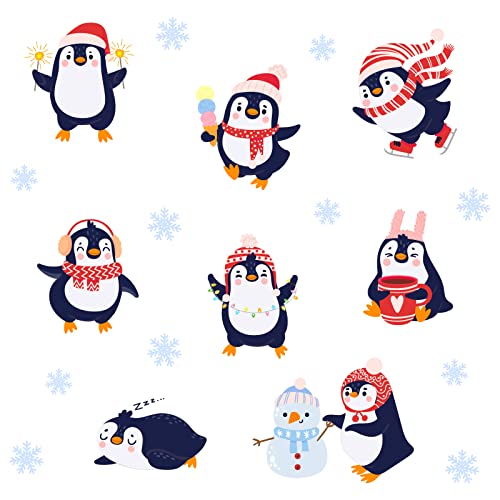INFUNIY Weihnachts-Pinguin-Wandaufkleber Frohe Weihnachten Schneeflocke Wandaufkleber Abziehen Und Aufkleben Winter-Pinguin Wandaufkleber Fenster Decke Tapete Für Schlafzimmer Heimdekoration von INFUNLY