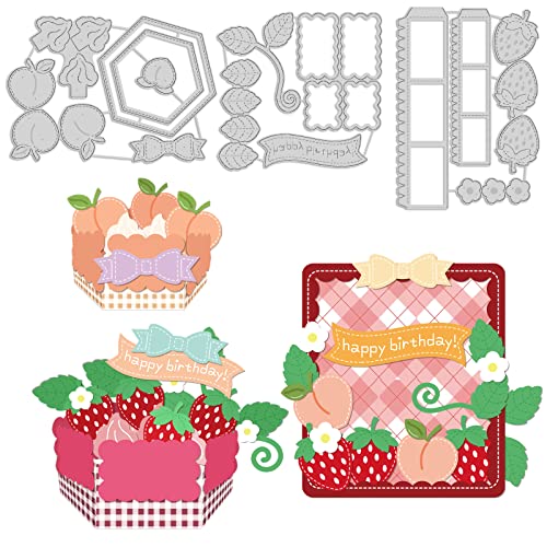 INFUNLY 3D-Kuchen-Metall-Stanzformen 2 Größen Pfirsich Geburtstagskuchen Gestanzt Creme Erdbeere Pralinenschachtel Gestanzt Prägeschablonen Für Karten Scrapbooking Basteln Party-Dekoration von INFUNLY