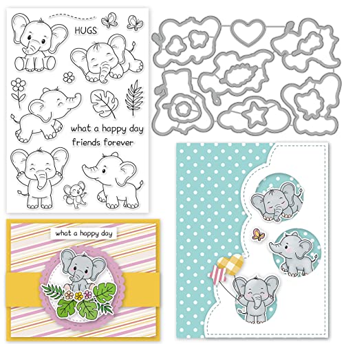 INFUNLY Netter Elefant Klare Stempel Und Stanzen Für Die Kartenherstellung DIY Metallstanzungen Tier Silic Stempel Weihnachten Thanksgiving Geschenke Für DIY Craft Scrapbooking Decor von INFUNLY