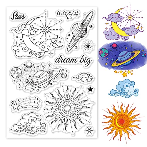 INFUNLY Planet Clear Stamps Für Die Kartenherstellung Universe Star Silikonstempel Dream Big Für DIY Scrapbooking Dekoration Album Crafts von INFUNLY