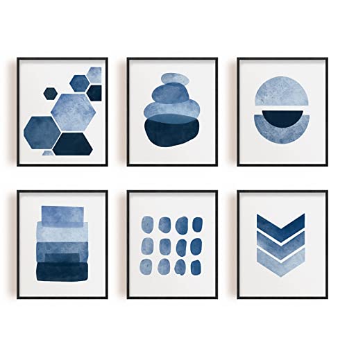 INFUNLY Set 6 Blau Abstrakt Wand Kunstdrucke Gerahmt Navy Aquarell Gemälde Boho Minimalistisch Leinwand Bilder Drucke für Wohnzimmer Zimmer Schlafzimmer Zuhause Dekoration von INFUNLY