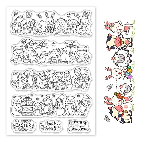 INFUNLY Transparente Stempel Mit Niedlichem Tier Für Die Kartenherstellung, Osterhase + Bär, Silikonstempel Für Dekoration, DIY, Scrapbooking von INFUNLY