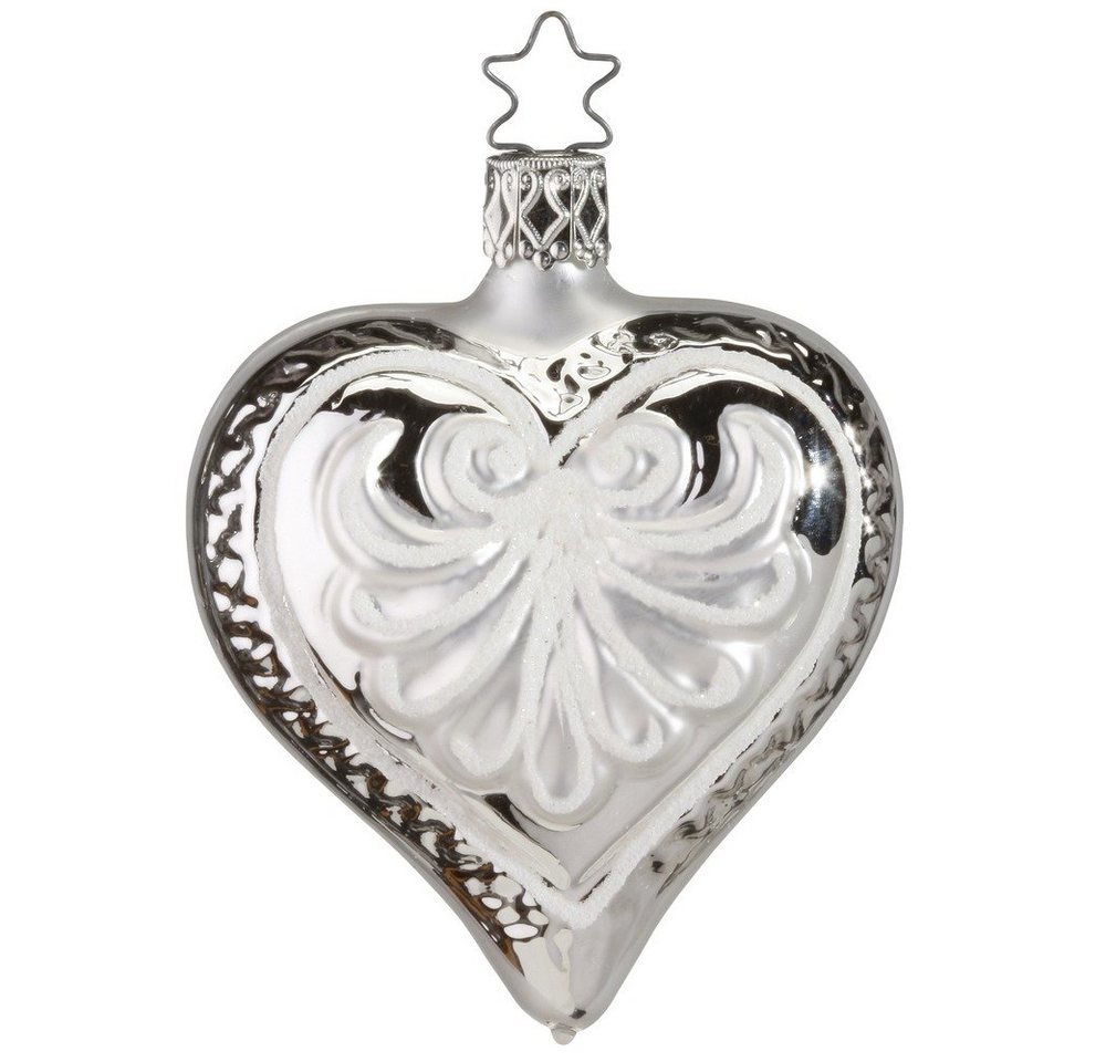 INGE-GLAS® Christbaumschmuck, Christbaumschmuck Glas Herz mit Ornament Vintage 8cm silber 1 Stück von INGE-GLAS®