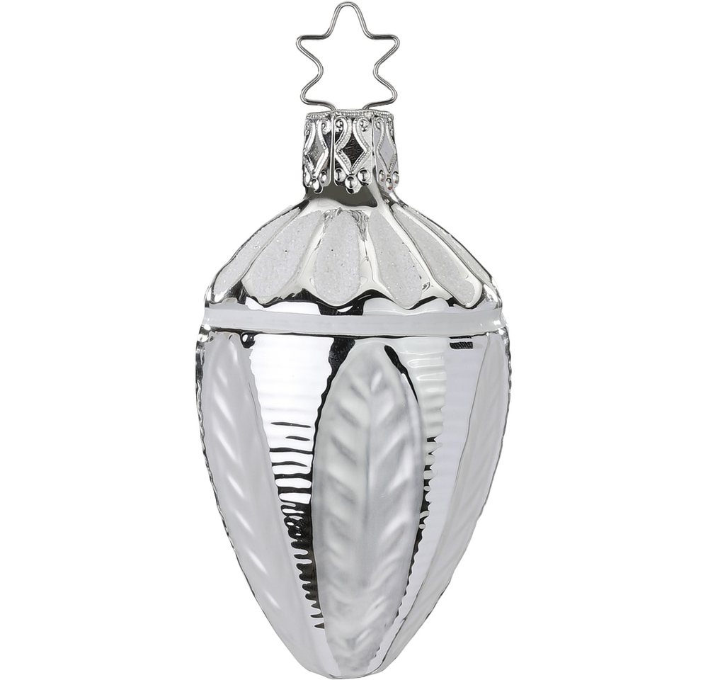 Christbaumschmuck Eichelornament silbern 7cm (1-tlg), mundgeblasen, handbemalt von INGE-GLAS®