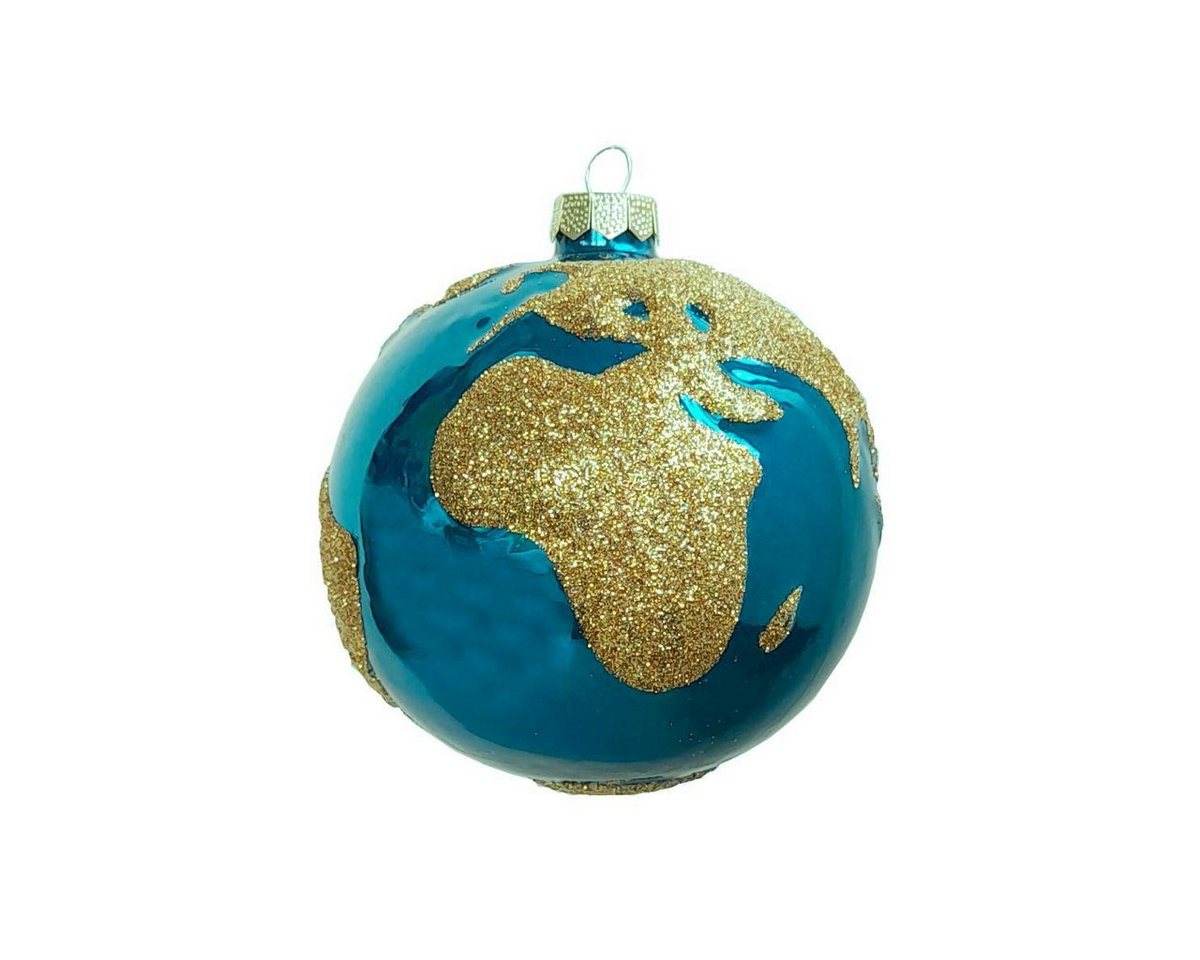 INGE-GLAS® Christbaumschmuck INGE-GLAS® Weihnachts-Hänger Erdkugel goldfarben-türkis (1-tlg) von INGE-GLAS®