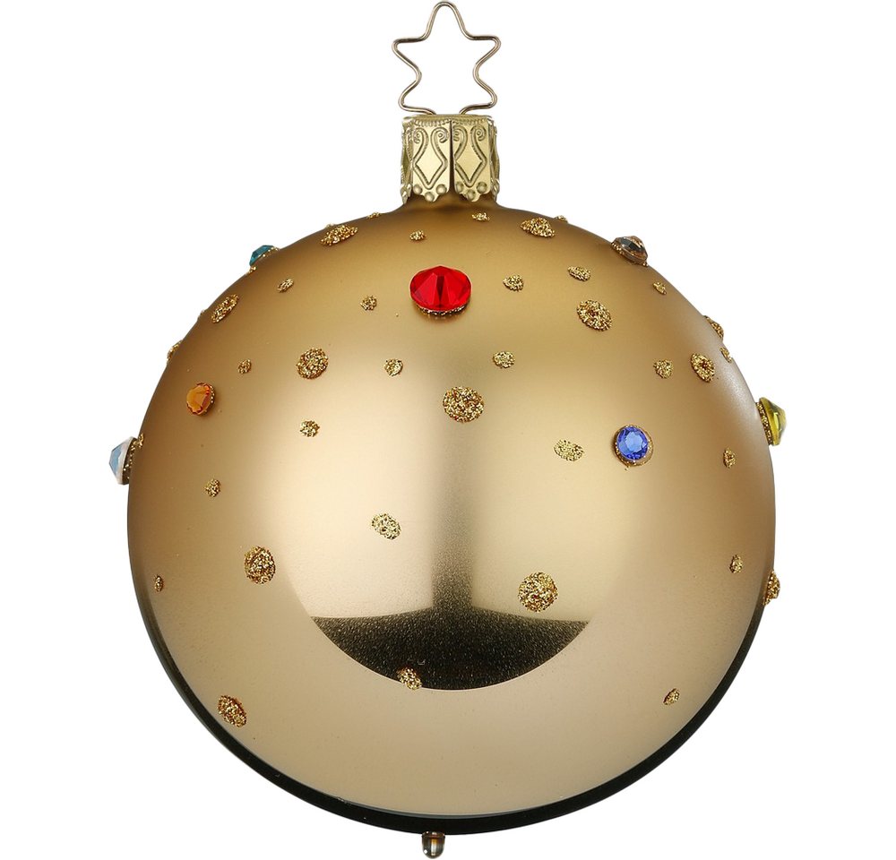 INGE-GLAS® Weihnachtsbaumkugel Funkelndes Fest, brokatgold Ø8cm (1 St), mundgeblasen, handbemalt von INGE-GLAS®