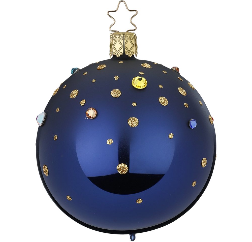 INGE-GLAS® Weihnachtsbaumkugel Funkelndes Fest, mitternachtblau Ø8cm (1 St), mundgeblasen, handbemalt von INGE-GLAS®
