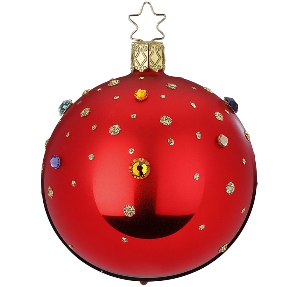 INGE-GLAS® Weihnachtsbaumkugel Funkelndes Fest, rot glanz Ø8cm (1 St), mundgeblasen, handbemalt von INGE-GLAS®