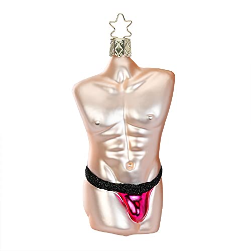 INGE-Glas Manufaktur Christbaumschmuck 10025S020 Man in Pink 11,5cm | Weihnachtskugel Männertorso Sixpack | Handgemacht in Deutschland von Inge-glas