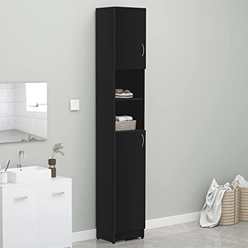 INLIFE Badezimmerschrank Schwarz 32x25,5x190 cm Holzwerkstoff,Schwarz,23KG von INLIFE