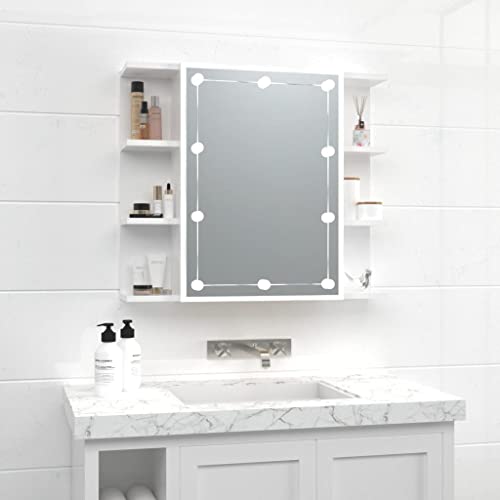 INLIFE Spiegelschrank mit LED Hochglanz-Weiß 70x16,5x60 cm,Weiß,12.8KG von INLIFE