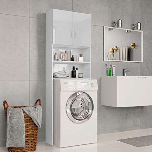 INLIFE Waschmaschinenschrank Hochglanz-Weiß 64x25,5x190 cm-0033 von INLIFE
