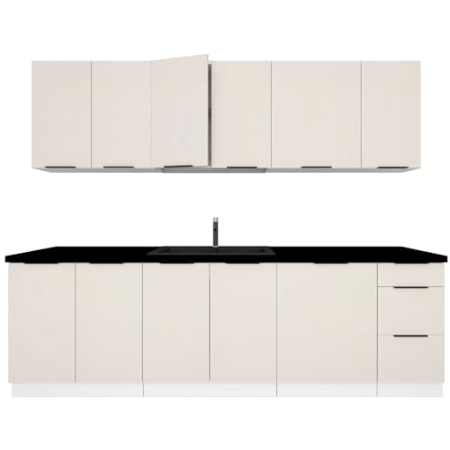 INOBA home Küche Savor 260 cm Beige Küchenzeile Küchenmöbel Küchenblock Küchenschränke 8 Schrank-Module Frei Kombinierbar von INOBA home