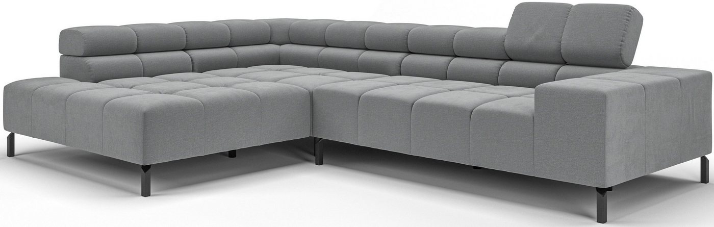 INOSIGN Ecksofa Ancona New, wahlweise motorische Sitztiefenverstellung, auch Cord, feine Steppung, mit Kopfteilverstellung, 3 Zierkissen, L-Form von INOSIGN