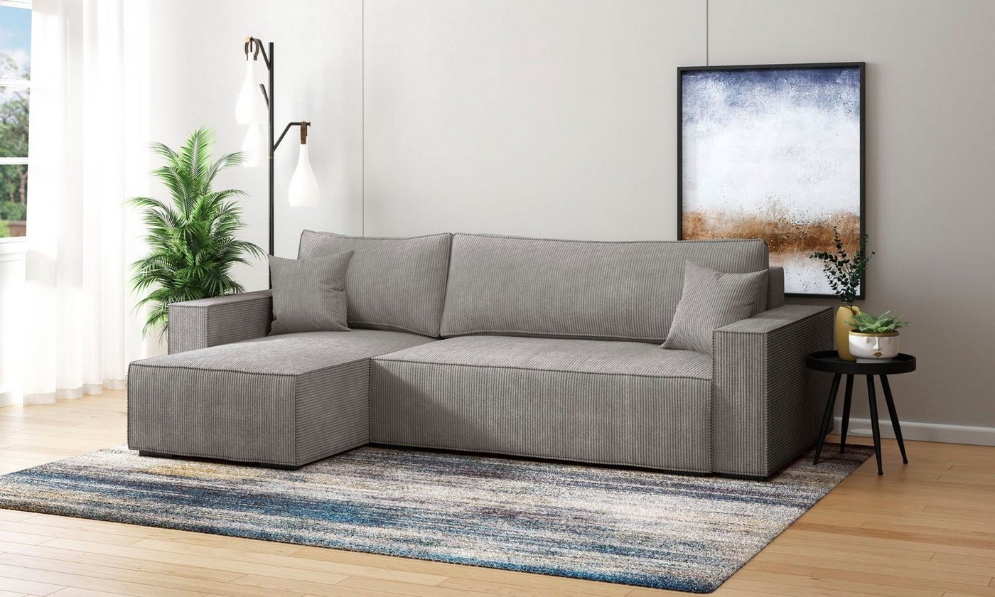 INOSIGN Ecksofa Winton Cordsofa / Schlafsofa 253 cm, Cord, Recamiere wechselbar, Schlaffunktion (130/208cm), Bettkasten von INOSIGN