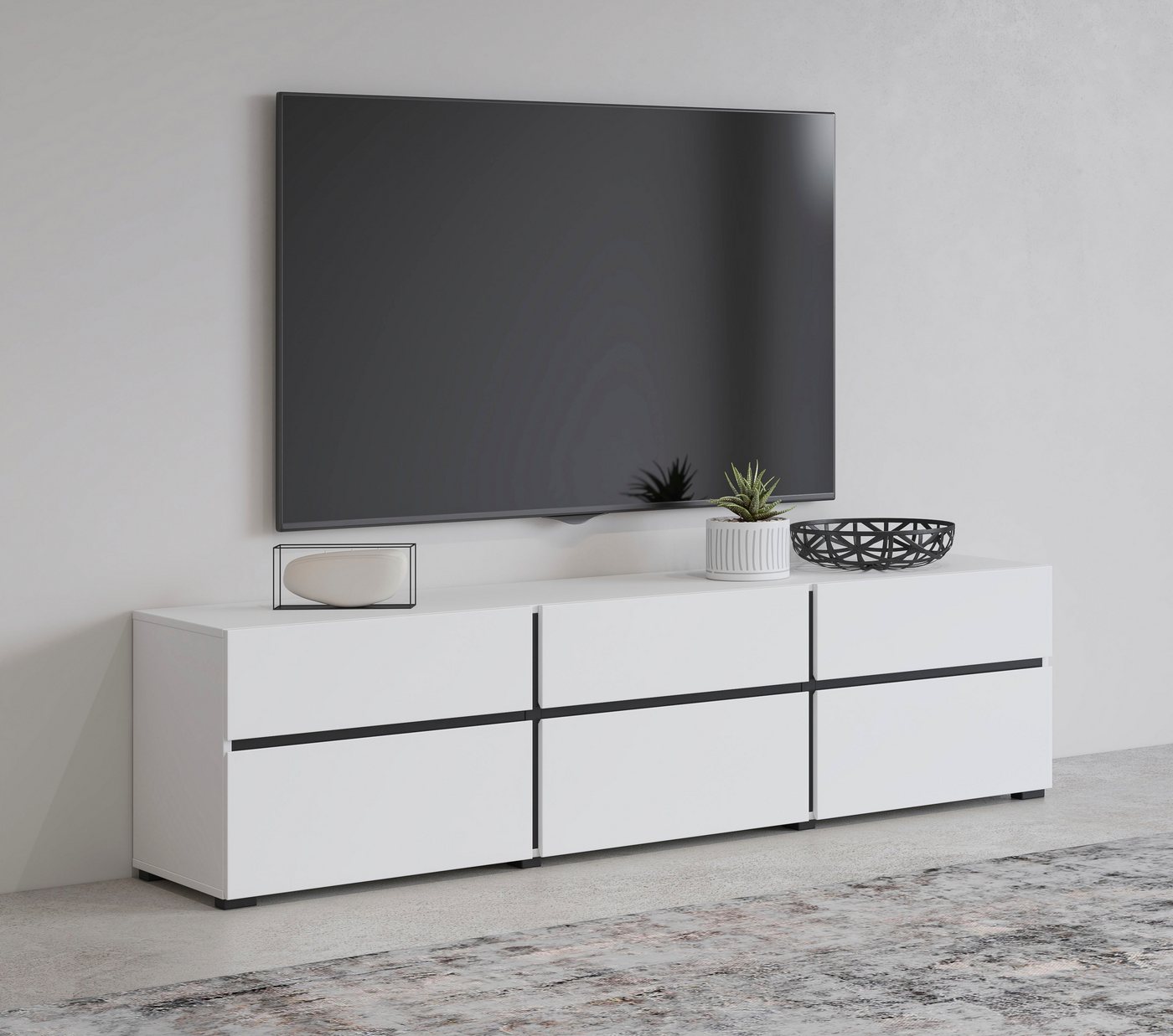 INOSIGN Lowboard Cross, moderne grifflose TV-Kommode,3 Klappen/3 Schubkästen, Breite 180 cm, TV-Schrank mit viel Stauraum, TV-Board von INOSIGN