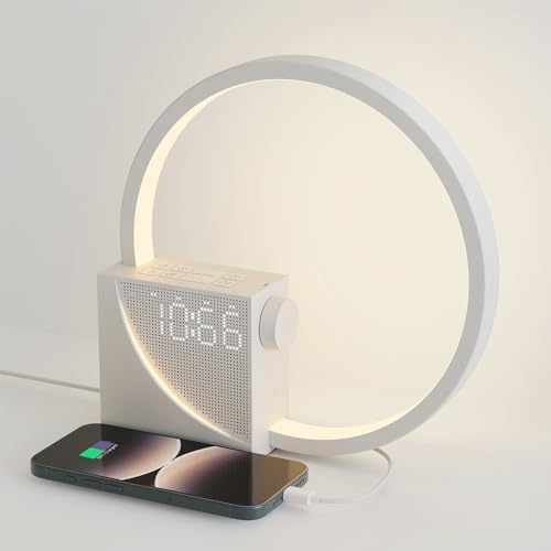 Nachttischlampe Touch Dimmbar mit USB-Ladefunktion, LED Nachttischlampe mit Wecker, Wake Up Licht mit Zwei Alarmen 3 Stufige Helligkeit und 10 natürlichen Klängen für Schlafzimmer Wohnzimmer Büro von INSSISAIN