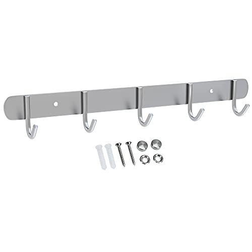 INTIRILIFE Edelstahl Garderobenleiste Modell E - 5 Haken - 38.1 x 5 cm - Kleiderhaken Garderobe Hakenleiste in 5 verschiedenen Designs von INTIRILIFE