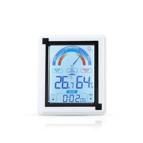 INTIRILIFE Elektronisches Thermometer in Weiss - 10 x 3 x 13 cm - LCD Touch Thermometer mit Uhr Messgerät für Temperatur, Luftfeuchtigkeit umstellbar auf Fahrenheit von INTIRILIFE