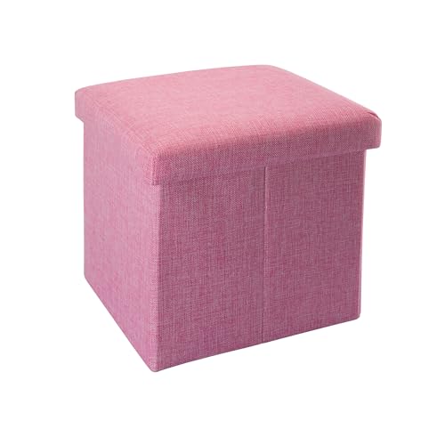 INTIRILIFE Faltbarer Sitzhocker 30x30x30 cm in KIRSCHBLÜTEN PINK - Sitzwürfel mit Stauraum und Deckel aus Stoff in Leinen Optik - Sitzcube Fußablage Aufbewahrungsbox Truhe Sitzbank von INTIRILIFE