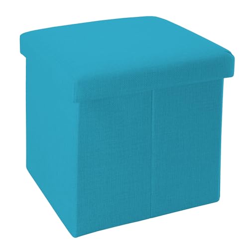 INTIRILIFE Faltbarer Sitzhocker 38x38x38 cm in Himmel BLAU - Sitzwürfel mit Stauraum und Deckel aus Stoff in Leinen Optik - Sitzcube Fußablage Aufbewahrungsbox Truhe Sitzbank von INTIRILIFE