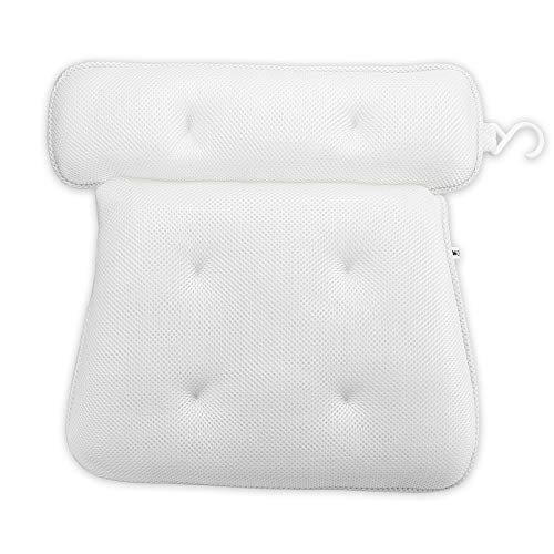 INTIRILIFE Wannenkissen in Weiss - 36 x 38 cm - Spa Badewannen Kopfkissen aus wasserabweisendem Stoff - Ergonomischer Form und starken Saugknöpfe für besten Komfort von INTIRILIFE