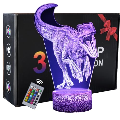 INTUPGD Dinosaurier Nachtlicht für Kinder, 3D Licht Lampe 16 Farbändernde mit Fernbedienung, Geschenke Geburtstag Schlafzimmer Dekor Lampe von INTUPGD