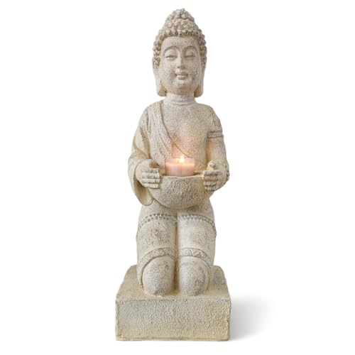 Buddha Figur mit Teelichthalter 42cm (Creme) von INtrenDU