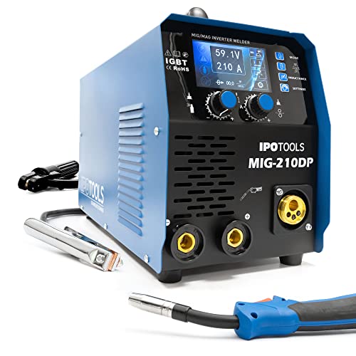 IPOTOOLS MIG-210DP 6in1 MIG MAG Schweißgerät - Schutzgas Schweissgerät mit 210 A Synergic Puls Doppelpuls Funktion/Fülldrahtschweißgerät und Elektroden/E-Hand/IGBT / 230V / 7 Jahre Garantie von IPOTOOLS