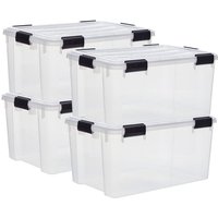 Iris Ohyama - 50L wasserdichte Aufbewahrungsboxen aus Kunststoff mit Deckel, 4er-Set, ddat-l, transparent, stapelbar, Verschlussclips – B59 x T39 x von IRIS OHYAMA