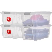 Iris Ohyama - 4er-Set Aufbewahrungsboxen aus Kunststoff mit Deckel, Stapelbare Aufbewahrungsboxen, 15L, BPA-frei, Spielzimmer, Schlafzimmer, von IRIS OHYAMA